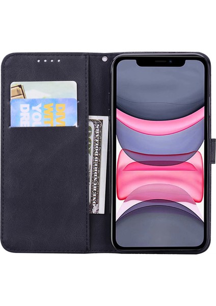 Iphone 11 Pro Retro Çevir Cüzdan Kabartma Kelebek Kapak - Siyah fırsatları