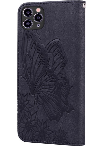 Iphone 11 Pro Retro Çevir Cüzdan Kabartma Kelebek Kapak - Siyah indirimleri
