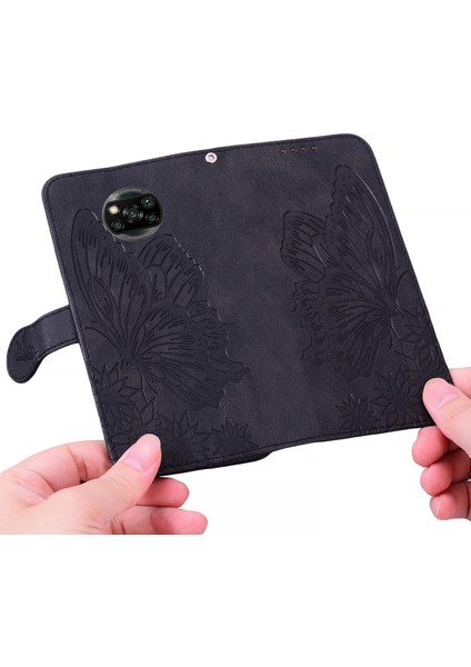 Kılıf Xiaomi Poco X3 Nfc Retro Çevirme Cüzdan Kabartma Kelebek Kapak - Siyah(Yurt Dışından) fırsatları
