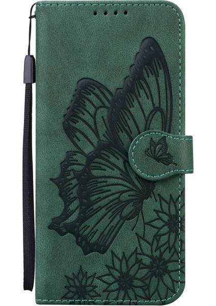 IPhone 11 Retro Çevir Cüzdan Kabartma Kelebek Kapak - Yeşil