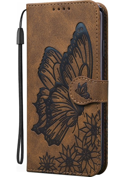 Kılıf Samsung Galaxy A51 4g Retro Çevir Cüzdan Kabartma Kelebek Kapak - Kahverengi