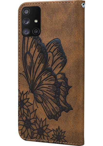 Kılıf Samsung Galaxy A51 4g Retro Çevir Cüzdan Kabartma Kelebek Kapak - Kahverengi fırsatları