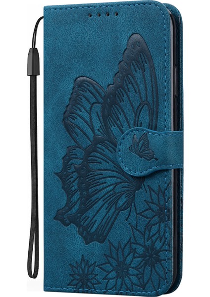 Samsung Galaxy A72 5g / 4g Retro Flip Cüzdan Kabartma Kelebek Kapak - Mavi
