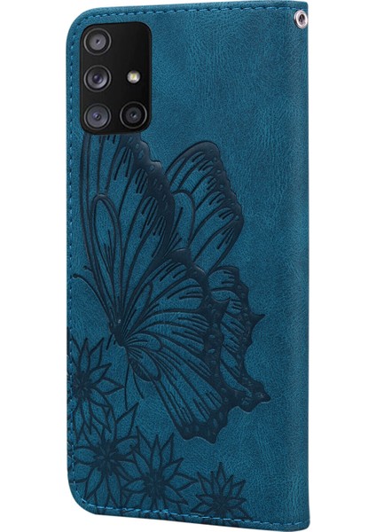 Samsung Galaxy A72 5g / 4g Retro Flip Cüzdan Kabartma Kelebek Kapak - Mavi fırsatları