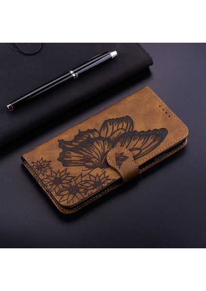 Durumda Huawei P Akıllı 2021 Retro Çevirme Cüzdan Kabartma Kelebek Kapak - Kahverengi modelleri