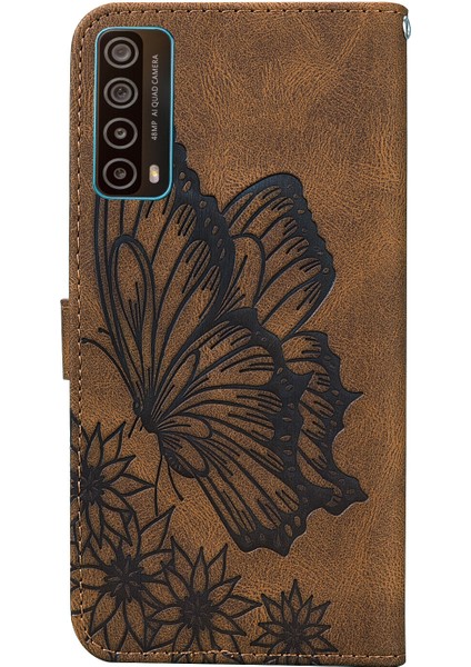 Durumda Huawei P Akıllı 2021 Retro Çevirme Cüzdan Kabartma Kelebek Kapak - Kahverengi fırsatları