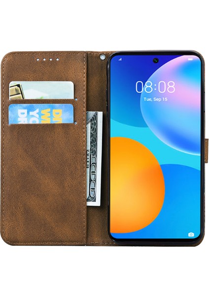 Durumda Huawei P Akıllı 2021 Retro Çevirme Cüzdan Kabartma Kelebek Kapak - Kahverengi indirimleri