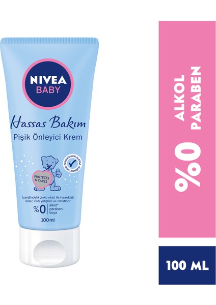 NIVEA Baby Pişik Önleyici Krem 100ml; Hassas Bebek Cilt;Alkol ve Paraben İçermez; Cilt Tahriş Önler