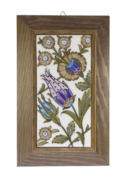 Otantik Çini Ahşap Çerçeveli Duvar Tablosu Gece Bahçesi Dekorlu En:18 Boy:28 cm