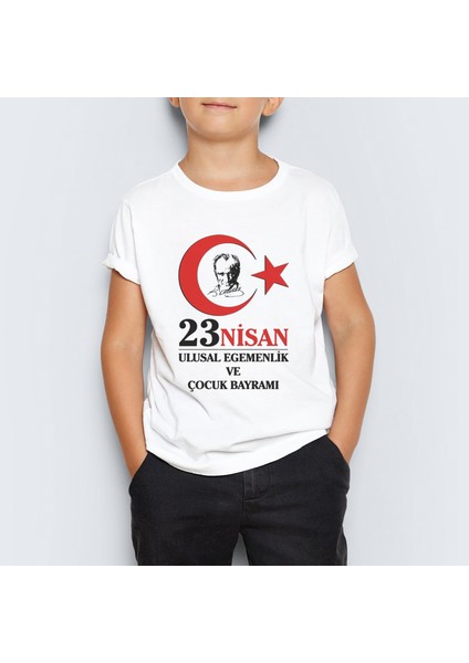 23 Nisan Atatürk Baskılı Unisex Çocuk Tişört T-Shirt Mr-07