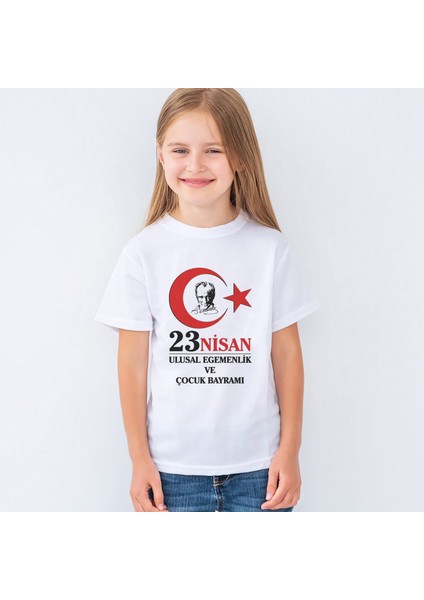 23 Nisan Atatürk Baskılı Unisex Çocuk Tişört T-Shirt Mr-07 fiyatları