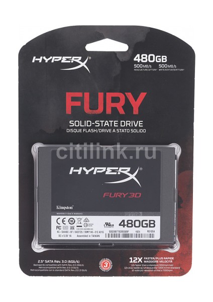 Kc-S44480-6F Hyperx Fury 3D 480GB 500-500 Sata SSD