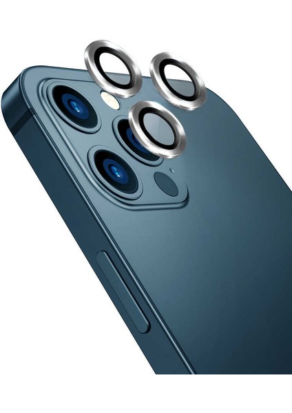 Apple iPhone 12 Pro Uyumlu Gümüş Kamera Lensi Koruma