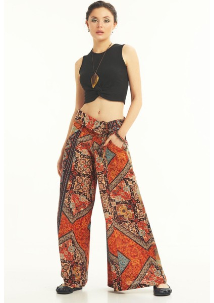 Düşük Bel Düğmeli Bol Paça Pantolon fiyatları