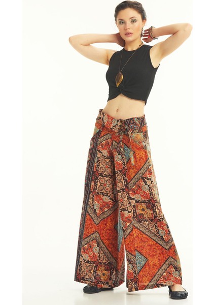 Düşük Bel Düğmeli Bol Paça Pantolon modelleri