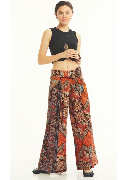 Düşük Bel Düğmeli Bol Paça Pantolon fırsatları