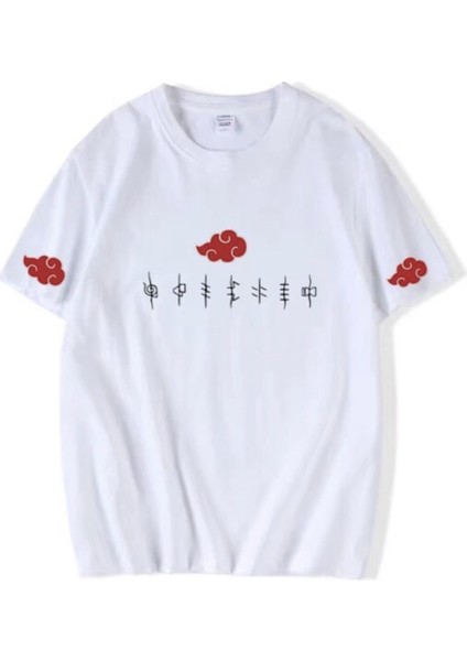 Japon Anime Bulut Baskılı Pamuklu Ter Tutmayan Oversize Bol Kesim Erkek T-Şört