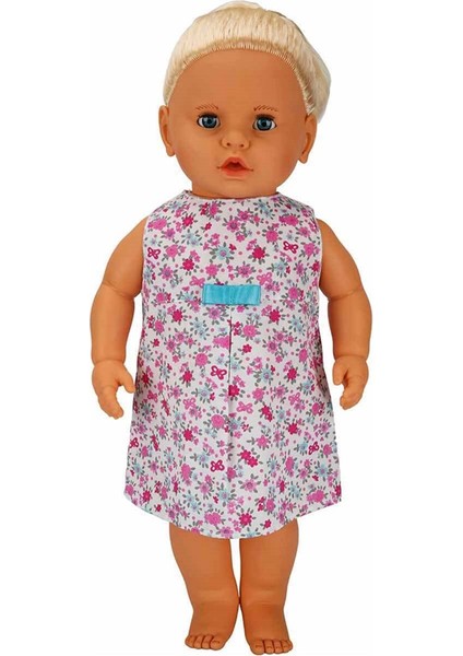Lila 8 Sesli Saçlı Et Bebek 60CM 23440 Sarışın Bebek Pembe Çiçekli Elbise