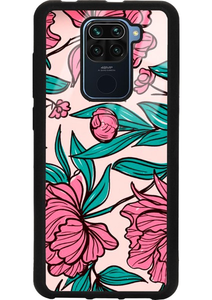 Xiaomi Redmi Note 9 Fuşya Çiçekli Tasarımlı Glossy Telefon Kılıfı