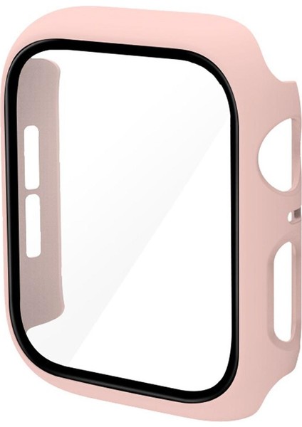 Apple Watch Uyumlu 7 45MM Ekran Korumalı Sert Slim Rubber Kılıf - Mat Pembe