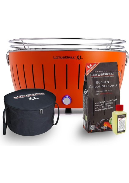 Lotusgrill Xl Kömürlü Dumansız Mangal Portakal Turuncu Set ( Çanta + 1kg Kömür + Yakıt Jeli )