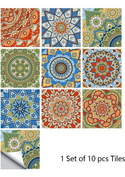 Karikatür Duvar Çıkartmaları Mandala Ekleme Küçük Çiçek Karo Sticker Ev Mobilya Yenilenmiş Mutfak ve Banyo Dekorasyon Kendinden Yapışkanlı Duvar Sticker - Stil 4