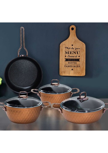 H024 Lidya 7 Parça Metal Kulplu Çelik Çeyiz Tencere Takımı