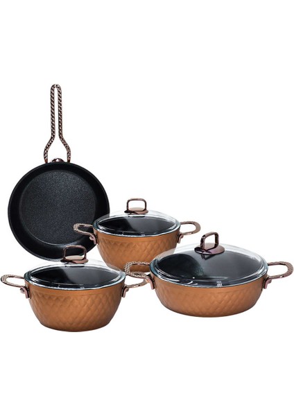 H024 Lidya 7 Parça Metal Kulplu Çelik Çeyiz Tencere Takımı modelleri