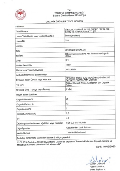 Phylamin-Çiçek Tutturucu Meyve Besleyici-Bitkisel Menşeli İçeren Sıvı Organik Gübre-%100 İtalyan Cifo Gübresi 0,5 Lt modelleri