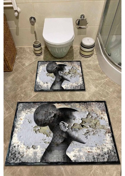 Eskitme Desen Kadın Portresi 2'li Halı Takımı (60X100/40X60) - ES1318
