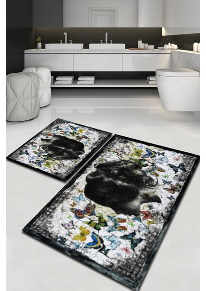 Kelebekli Kadın Portresi 2'li Halı Takımı (60X100/40X60) - ES1316