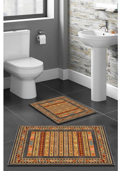 Çok Renkli Etnik Desenli 2'li Halı Takımı (60X100/40X60) - ES1191