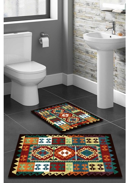 Antik Desenli 2'li Halı Takımı (60X100/40X60) - ES1188