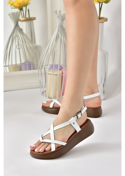 Beyaz Hakiki Deri Parmak Arası Kadın Sandalet M291050703 fiyatları