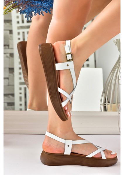 Beyaz Hakiki Deri Parmak Arası Kadın Sandalet M291050703 fırsatları