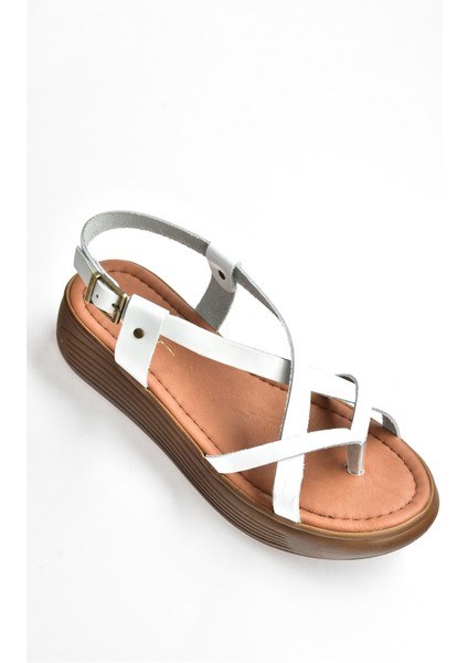 Beyaz Hakiki Deri Parmak Arası Kadın Sandalet M291050703 indirimleri
