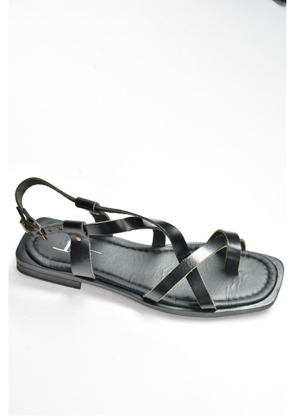 Siyah Hakiki Deri Parmak Arası Kadın Sandalet M291841203 modelleri