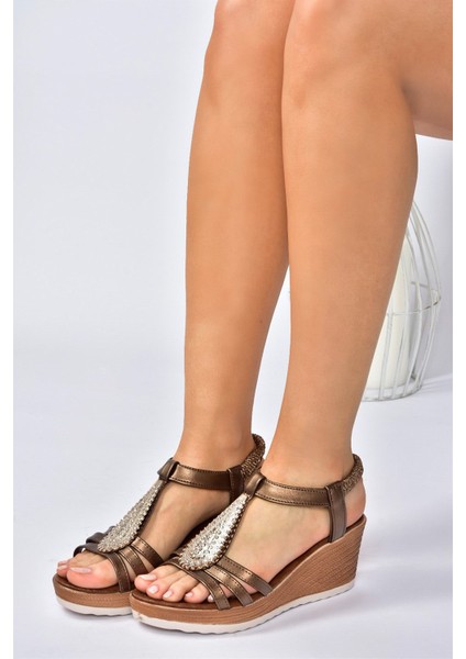 Bakır Taşlı Dolgu Topuklu Günlük Kadın Sandalet M258316109