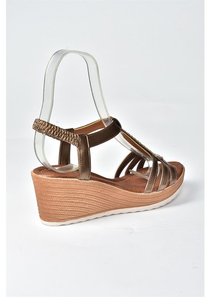 Bakır Taşlı Dolgu Topuklu Günlük Kadın Sandalet M258316109 indirimleri