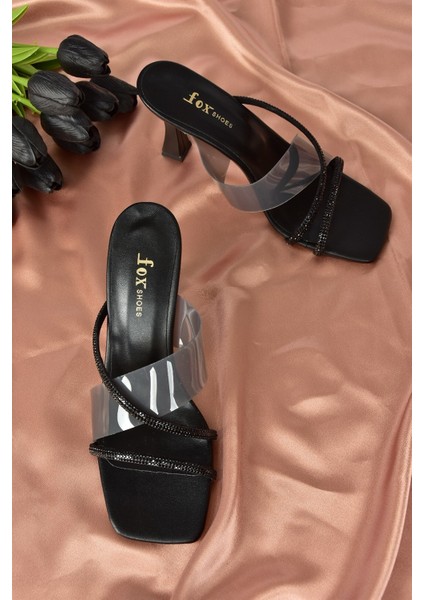 Siyah Şeffaf Bant Detaylı Topuklu Kadın Terlik M312310809 indirimleri