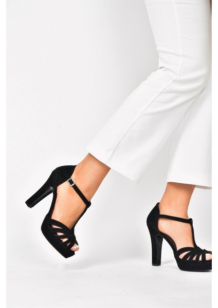 Siyah/siyah Nubuk Platform Topuklu Kadın Ayakkabı M348010001