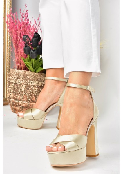 Bej Kumaş Platform Kalın Topuklu Abiye Ayakkabı M348202504 fiyatları