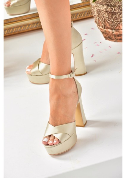 Bej Kumaş Platform Kalın Topuklu Abiye Ayakkabı M348202504 indirimleri