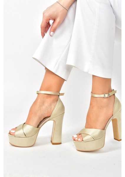 Bej Kumaş Platform Kalın Topuklu Abiye Ayakkabı M348202504 modelleri