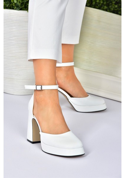 Beyaz Kalın Platform Topuklu Kadın Ayakkabı M404100809