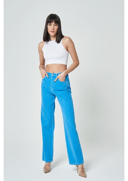 Diana Mercan Rengi Yüksek Bel Dad Straight Fit Fermuarlı Jean Pantolon C 4517-048