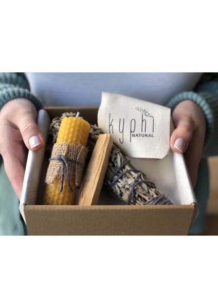 Enerji Başlangıç Seti: Palo Santo Tütsü - Balmumu Mum - Adaçayı Tütsü Demeti
