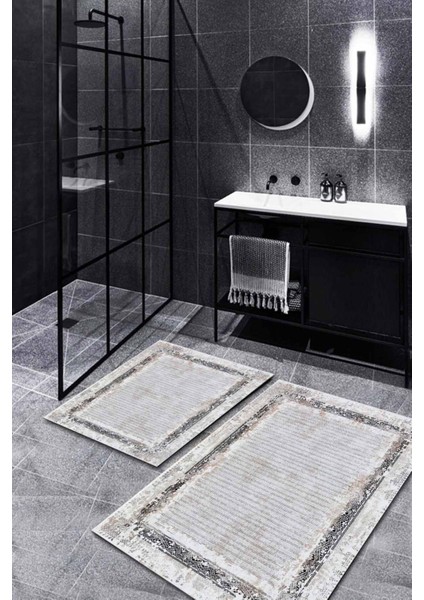 Şerit Detaylı Eskitme 2'li Halı Takımı (60X100/40X60) - WL1323