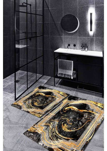 Piyer Siyah Gold Desenli 2'li Halı Takımı (60X100/40X60) - WL1048