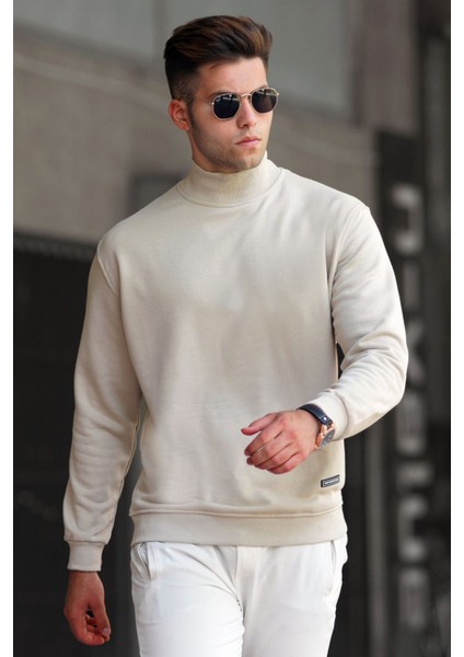 Bej Balıkçı Yaka Sweatshirt 5301